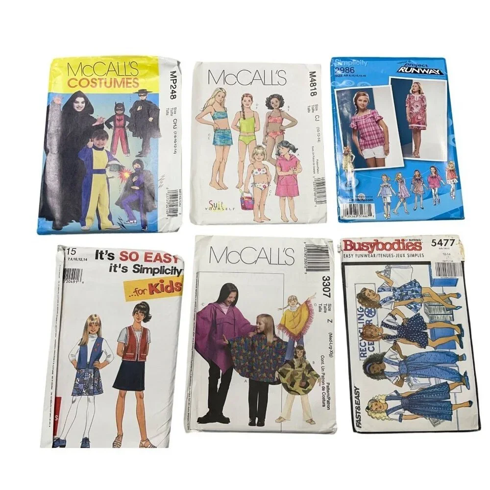 Sewing Pattern Lot of 6 Kids Girls Costume Outfits Sizes 7-14‎